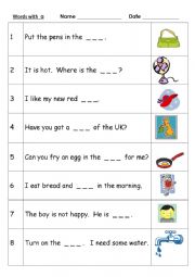 English Worksheet: CVC words short a