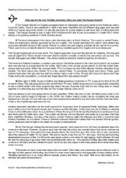 English Worksheet: THE HUNGER GAMES Reading Comprehension Test B1 Level