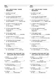 English Worksheet: ONE - ONES 