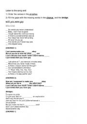 English Worksheet: Wish you were gay - Song Worksheet