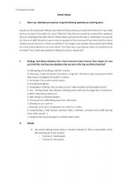 English Worksheet: Moral Values conversation and debate