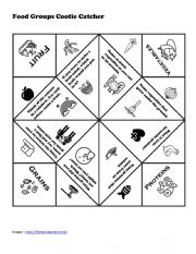 English Worksheet: Food Groups- Cootie Catcher