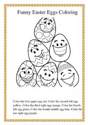 English Worksheet: Funny Easter Eggs Coloring