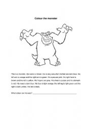 English Worksheet: Colour the monster