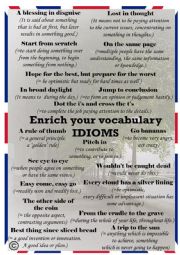English Worksheet: A poster IDIOMATIC EXPRESSIONS (part 1)