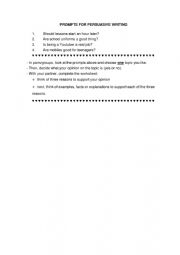 English Worksheet: Persuasive writing_planning reasons