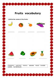 English Worksheet: Fruits vocabulary.