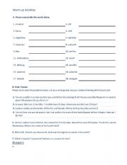 English Worksheet: Warm up Activities