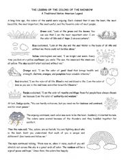 English Worksheet: The legend of the colors of the rainbow