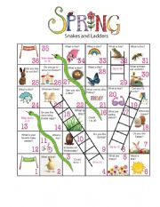 English Worksheet:  Spring Snakes and Ladders board game