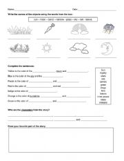 English Worksheet: The legend of the colors of the rainbow worksheet