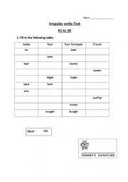 English Worksheet: Irregular verbs test #1 to 10