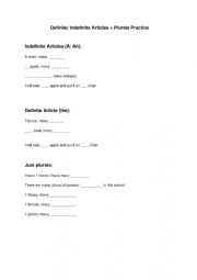 English Worksheet: Definite and Indefinite articles worksheet