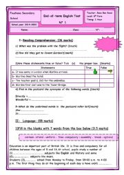 English Worksheet: 8th form end term test1