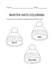 English Worksheet: Hats Coloring