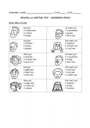 English Worksheet: describing people reading and writing