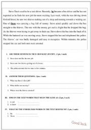 English Worksheet: reading comprehension 