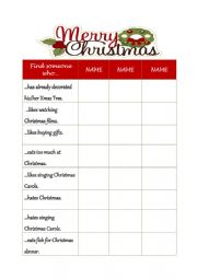 English Worksheet: Find sb who Christmas