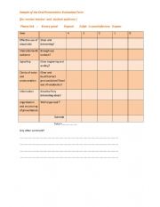 English Worksheet: Sample of the oral presentation  form