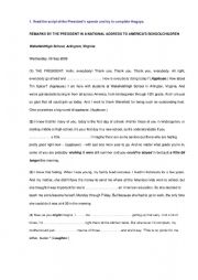 English Worksheet: Obamas speech (fill in the gap activity)