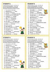 Prepositions of place (in, on, at) - pair work