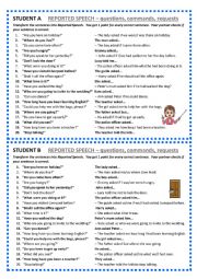 English Worksheet: Reported Speech - questions, commands - pair work