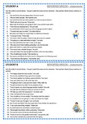 Reported Speech - statements - pair work