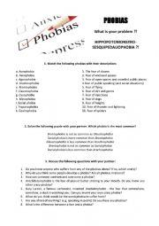 English Worksheet: fear and phobias