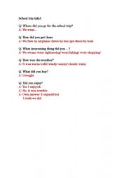 English Worksheet: School trip dialogue questionnaire