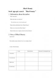 English worksheet: worksheet for black beauty