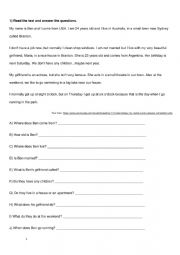 English Worksheet: A1 Review Prepositions of Place, Reading and Question Words