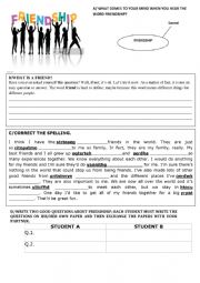 English Worksheet: SPEAKING ACTIVITIES ABOUT FRIENDSHIP