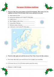 English Worksheet: European Christmas traditions video activity