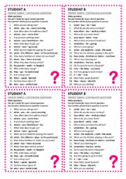 Present Simple vs Continuous questions -  pair work