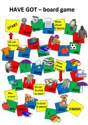 English Worksheet: Boardgame - Have got, a, some, any - affirmative, negative, question