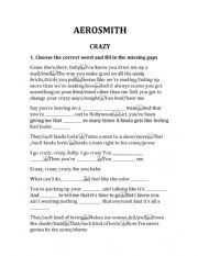 English Worksheet: AEROSMITH - CRAZY