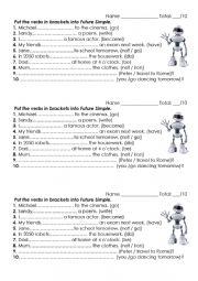 English Worksheet: Future Simple test
