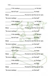 English Worksheet: Five Little Monkeys Listening Activity