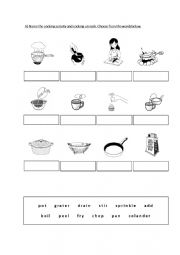 English Worksheet: Cooking Verb and Kitchen Utensils