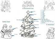 English Worksheet: Christmas Vocabulary for beginners + colouring 