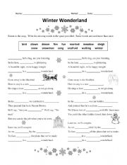 English Worksheet: Winter Wonderland CLOZE activity with Crossword