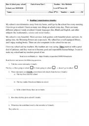 English Worksheet: end of term 1 test 8th form