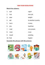 English Worksheet: NEW YEAR RESOLUTIONS