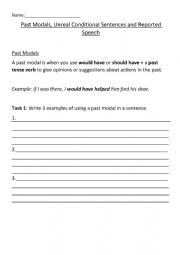 English Worksheet: Past Modals, Unreal Conditional Sentences and Reported Speech