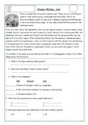 English Worksheet: Process Essay short test