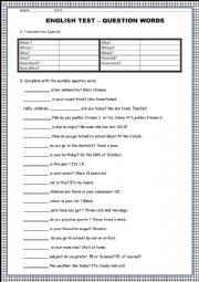 English Worksheet: QUESTION WORDS TEST