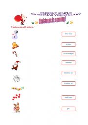 English Worksheet: Present Simple Christmas vocabulary Christmas tree draw presents Santa Claus describe