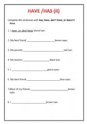 English Worksheet: Have and has 2