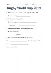 English Worksheet: Rugby World Cup 2019 English Conversation  Speaking handout