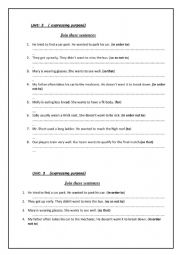 English Worksheet: EXPRESSING PURPOSE